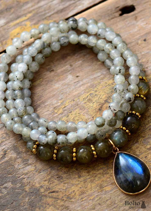 Boho Necklace, Bijou Bodhi Labradorite Beaded Choker
